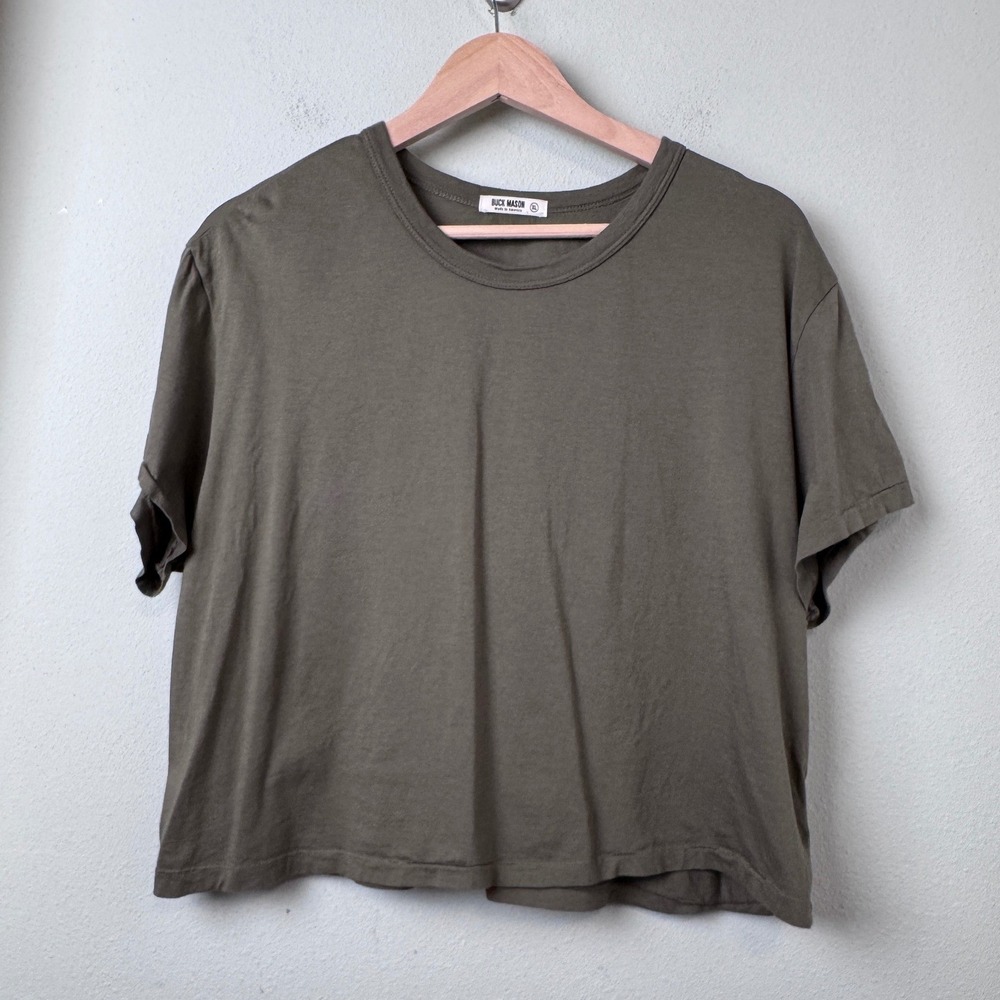 Buck Mason Boxy Cropped Crewneck T-Shirt Olive Green Minimalist Capsule XL